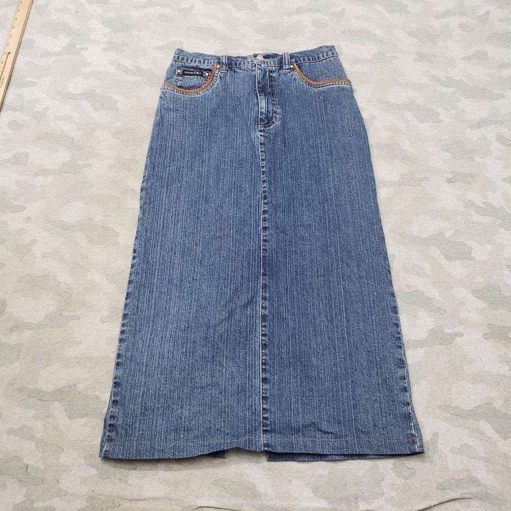 Western Ethics Skirt Womens 4 Blue Long Cowgirl Denim Pockets Rodeo